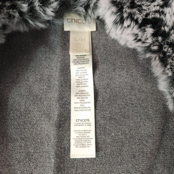 Chicos Cardigan Womens Size Medium Gray Fur Collar Cape Shawl Poncho Sweater Zip - Picture 5 of 6